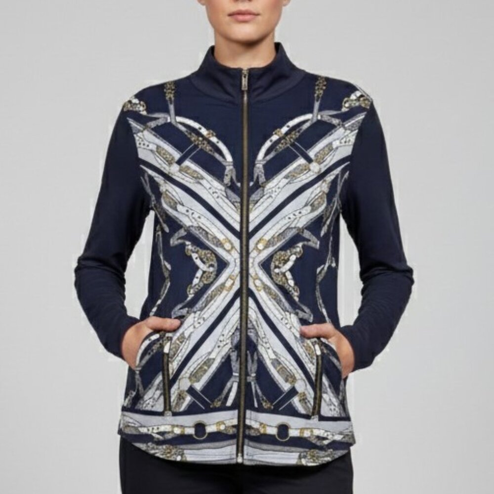Charter Club Equestrian Print Zip Up Jacket Size XL